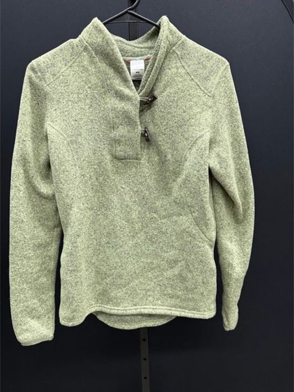 The North Face Heather Green Mock Neck Quarter Button Pullover Sweater